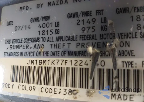 2015 Mazda Mazda3 I Sport z USA, uszkodzony, nr VIN JM1BM1K77F1224740